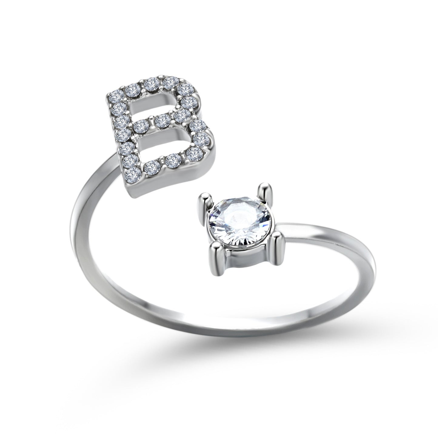 Anillo ajustable con letra inicial - plata