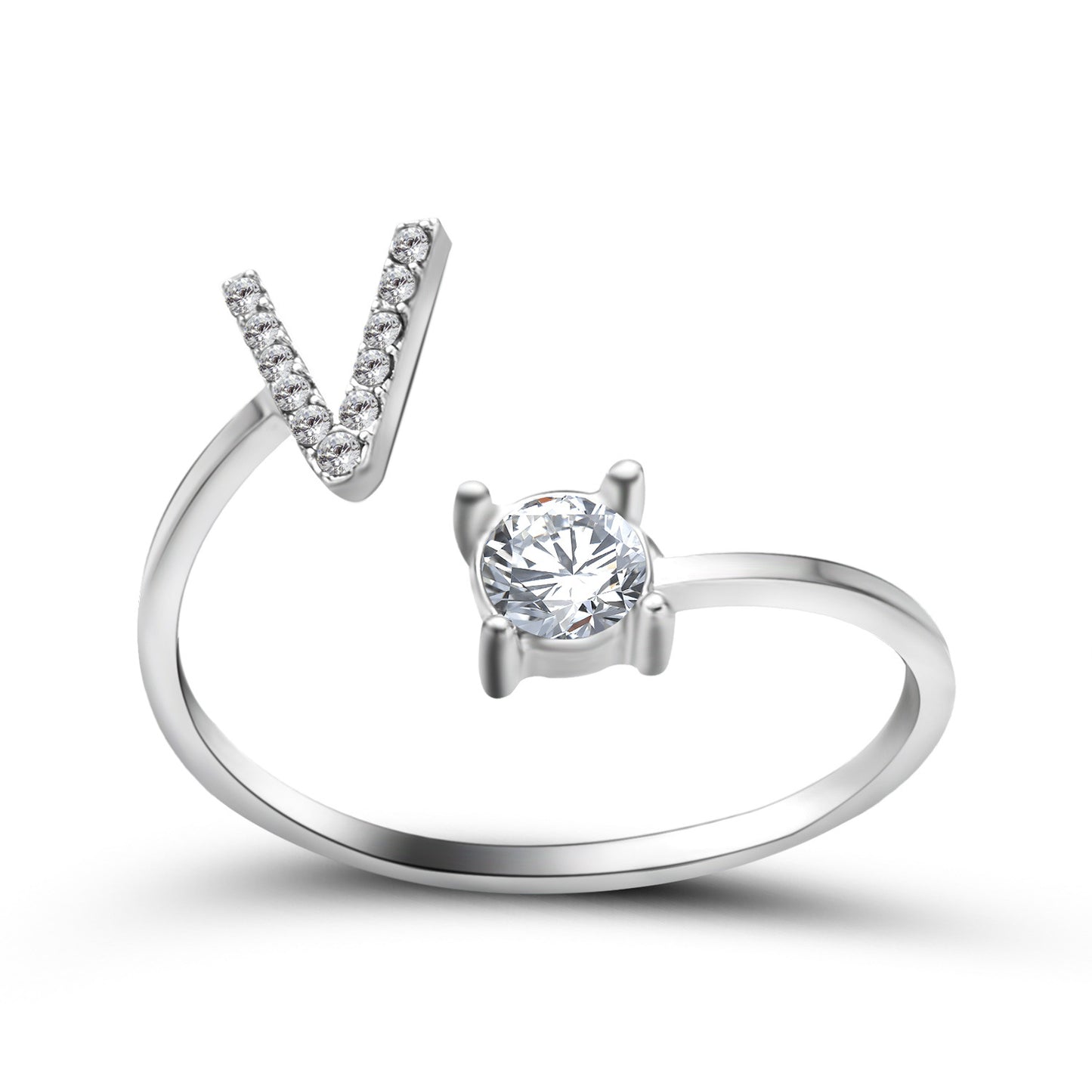Anillo ajustable con letra inicial - plata