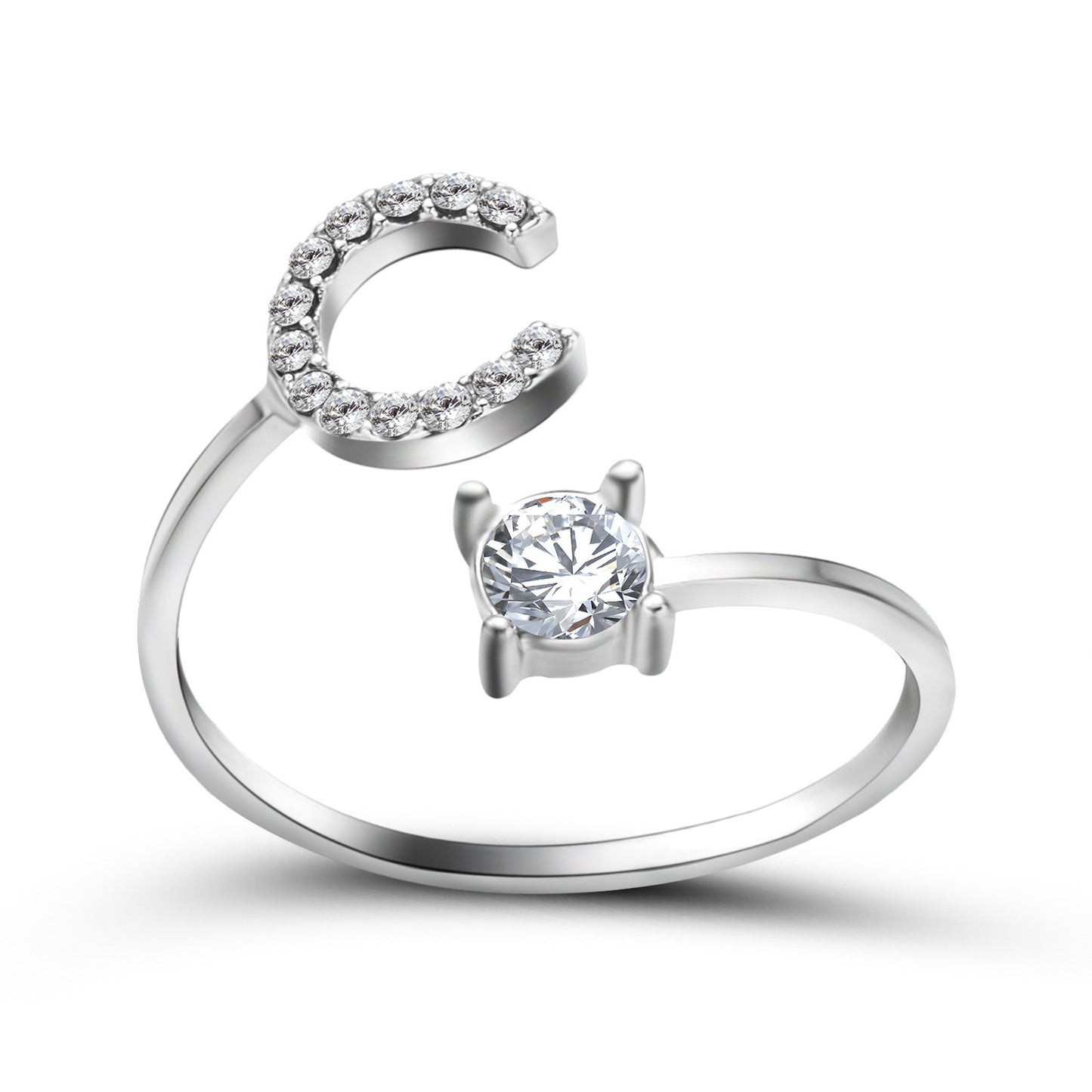 Anillo ajustable con letra inicial - plata