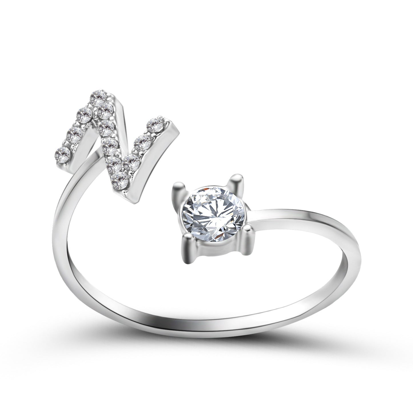 Anillo ajustable con letra inicial - plata
