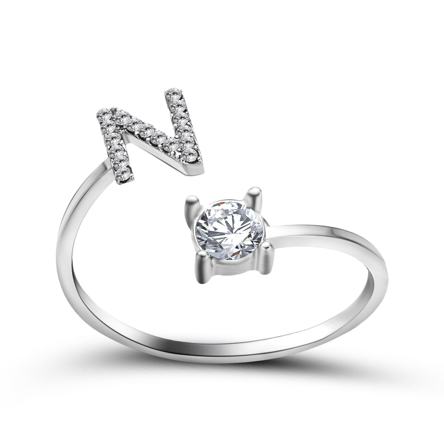 Anillo ajustable con letra inicial - plata