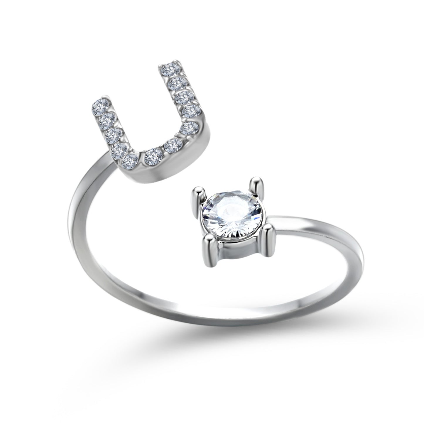 Anillo ajustable con letra inicial - plata