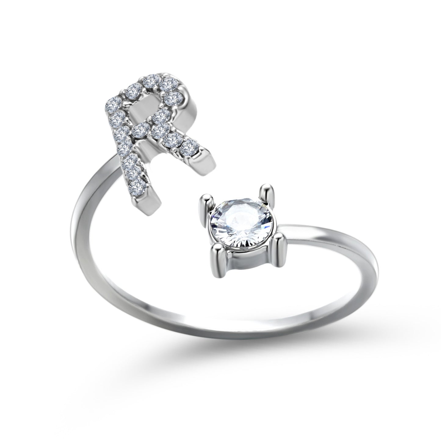 Anillo ajustable con letra inicial - plata