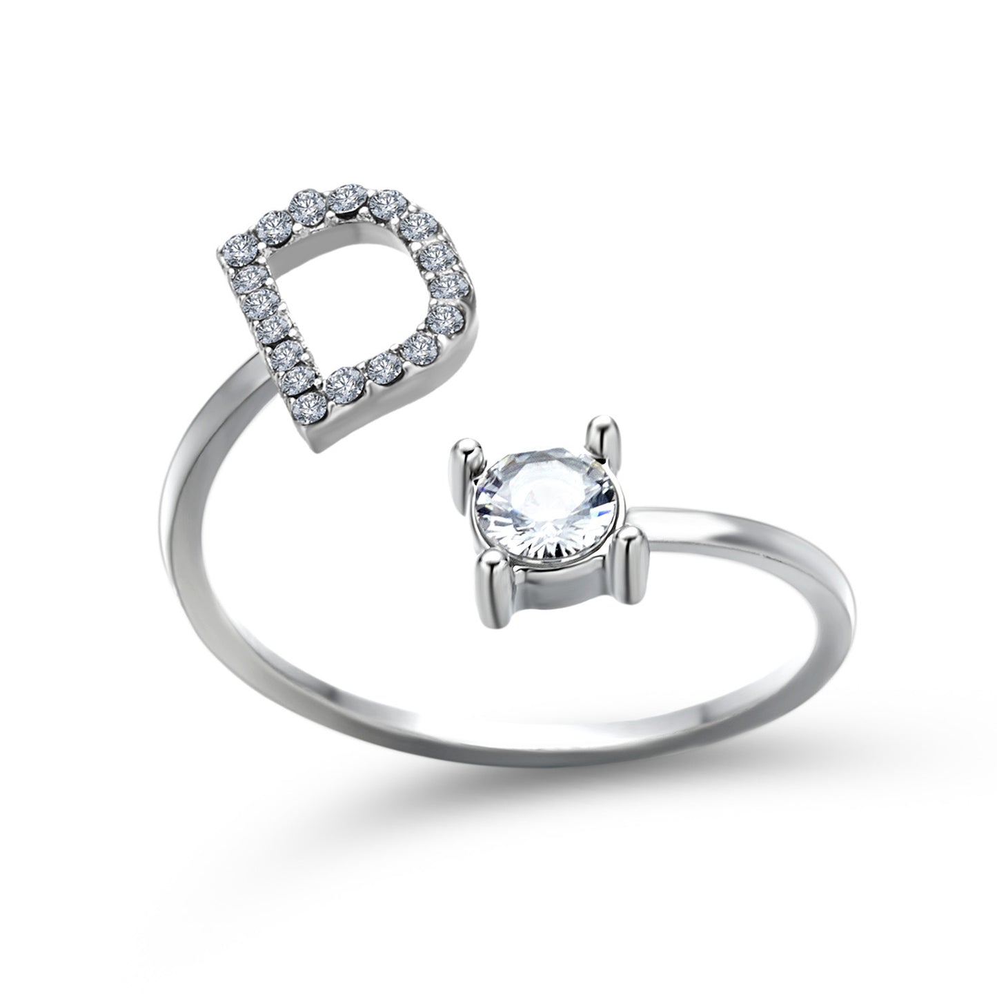 Anillo ajustable con letra inicial - plata