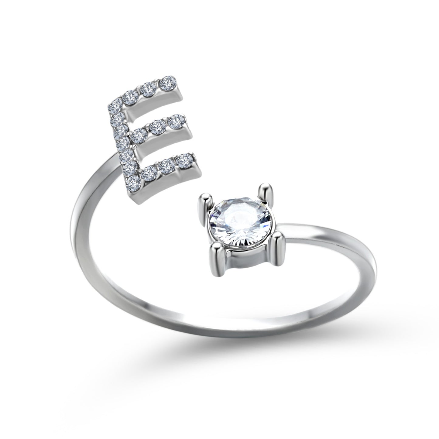 Anillo ajustable con letra inicial - plata