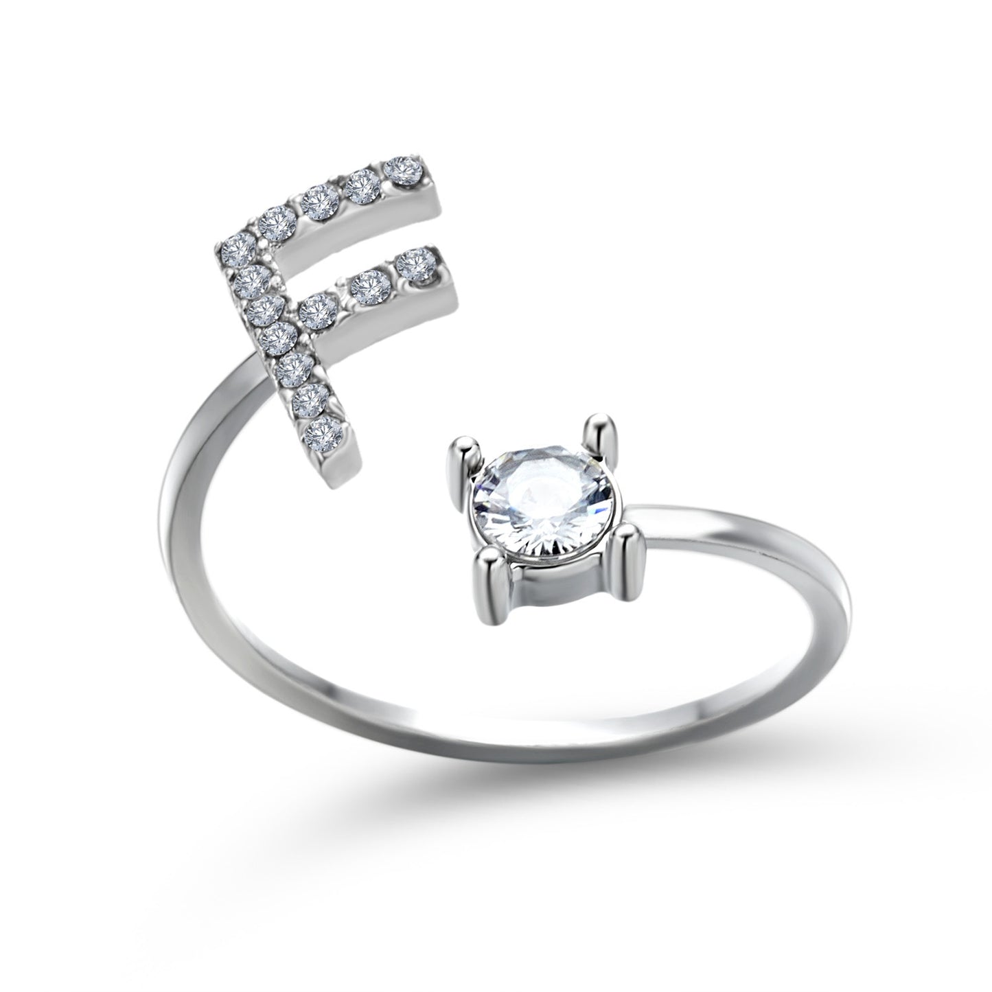 Anillo ajustable con letra inicial - plata