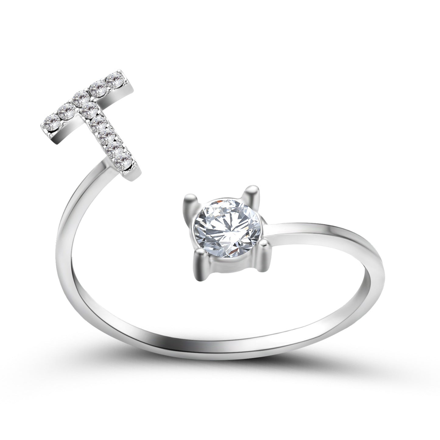 Anillo ajustable con letra inicial - plata