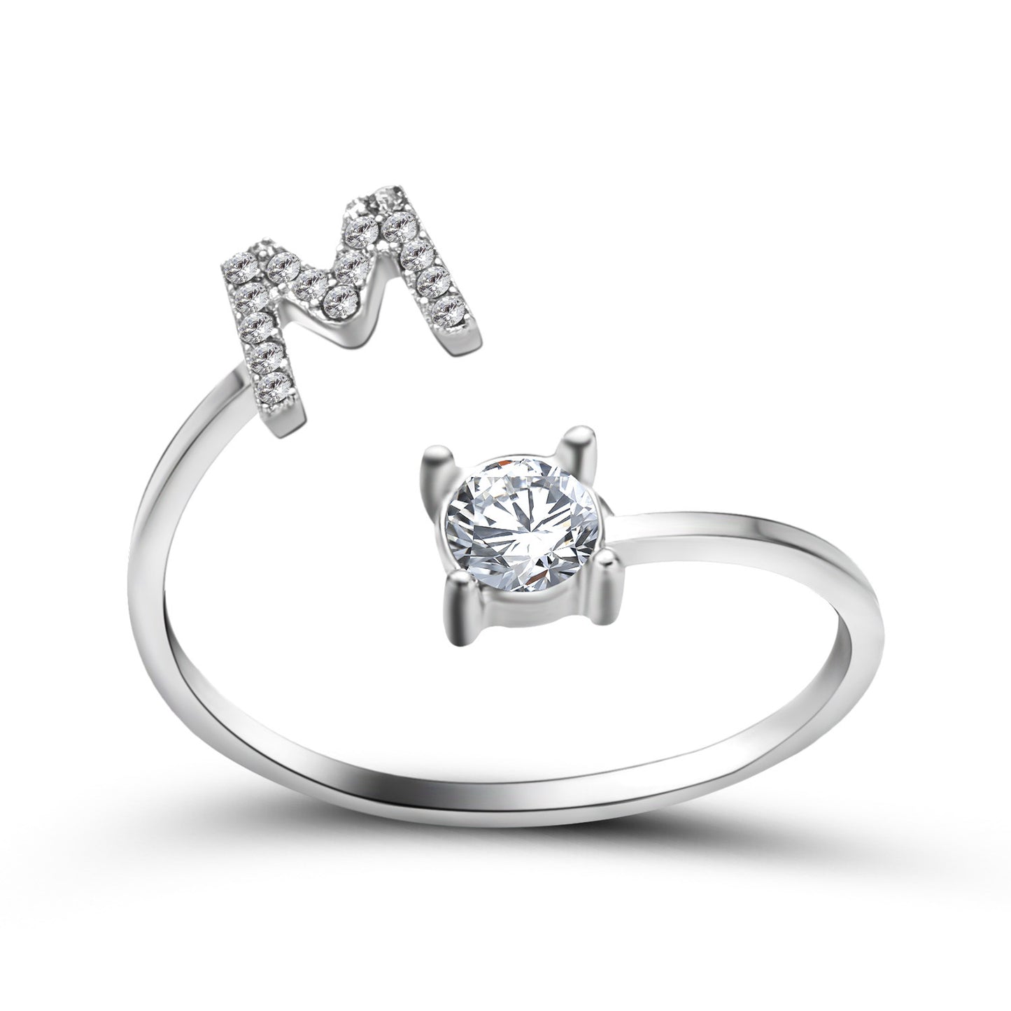 Anillo ajustable con letra inicial - plata
