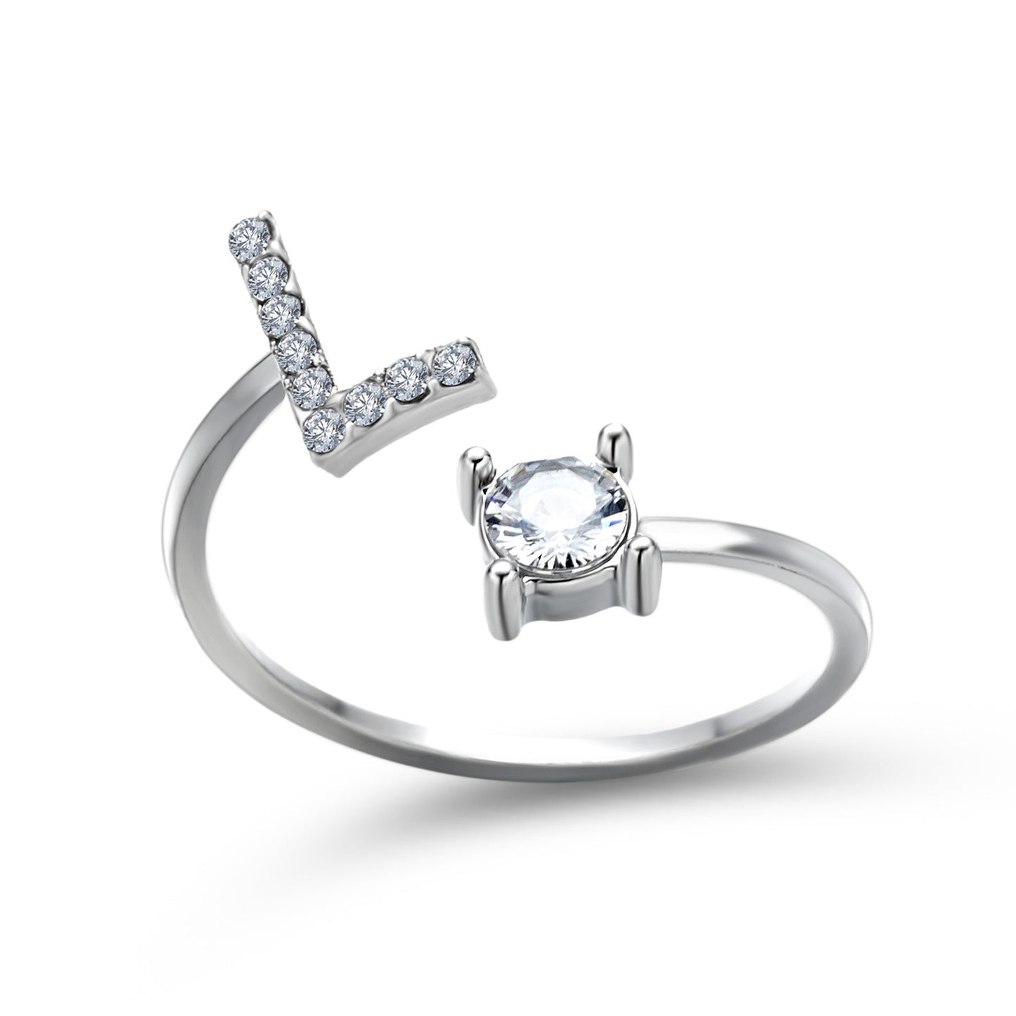 Anillo ajustable con letra inicial - plata