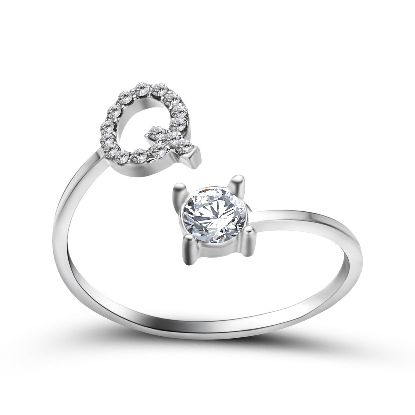 Anillo ajustable con letra inicial - plata