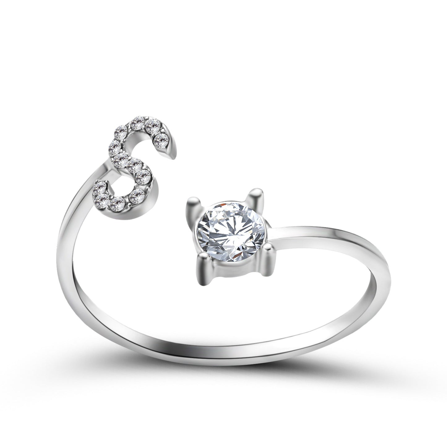Anillo ajustable con letra inicial - plata