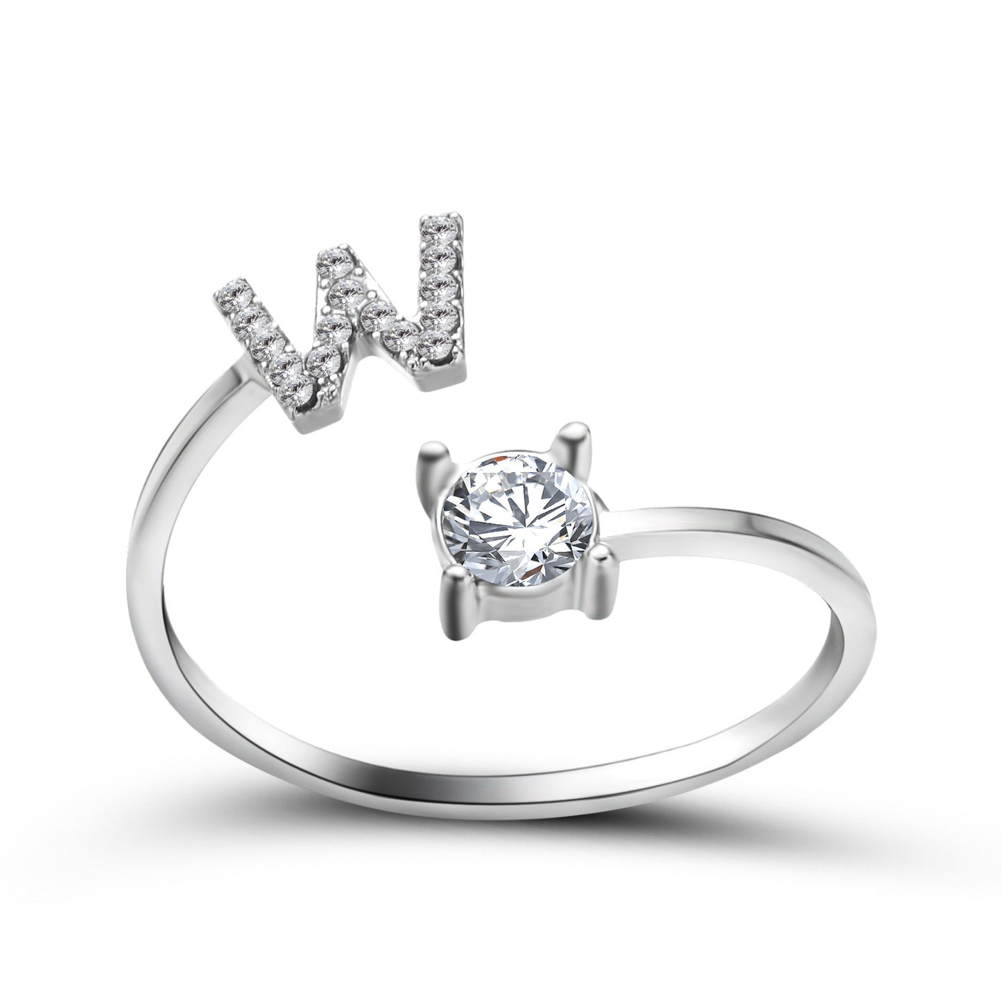 Anillo ajustable con letra inicial - plata