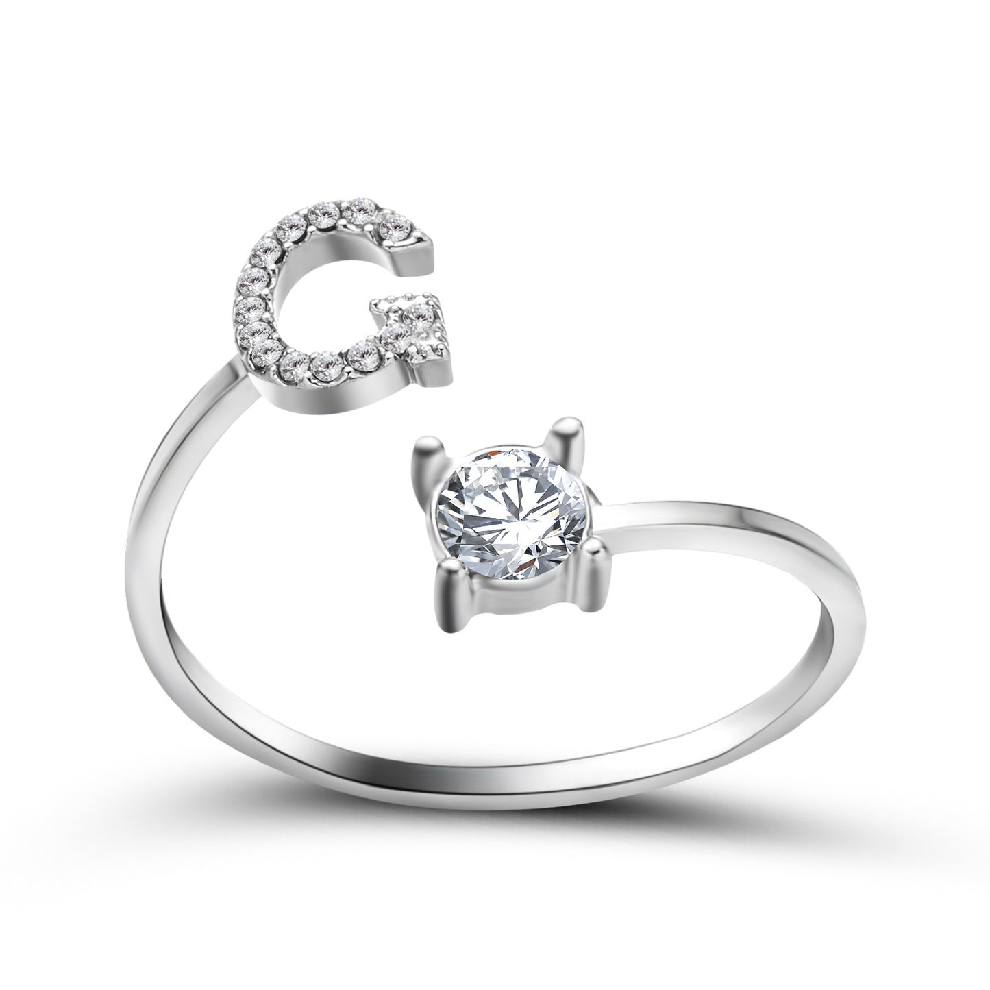 Anillo ajustable con letra inicial - plata