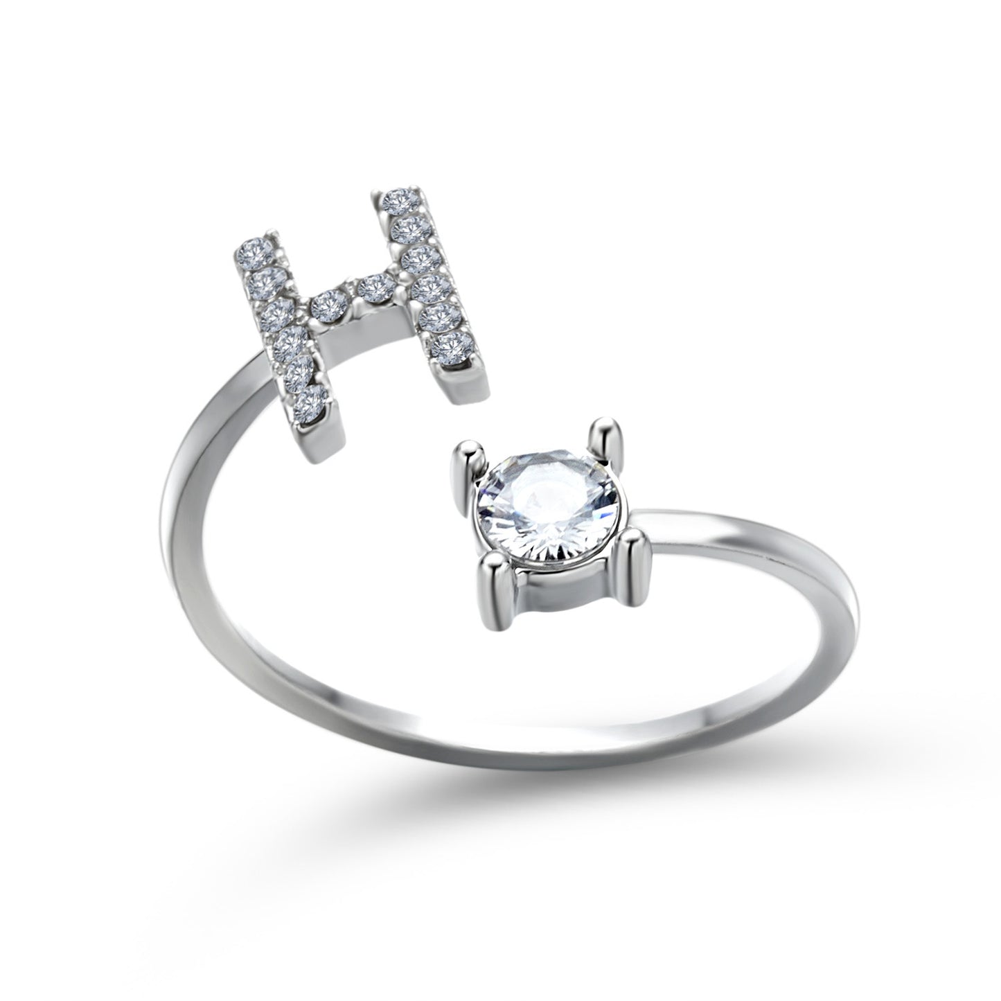 Anillo ajustable con letra inicial - plata