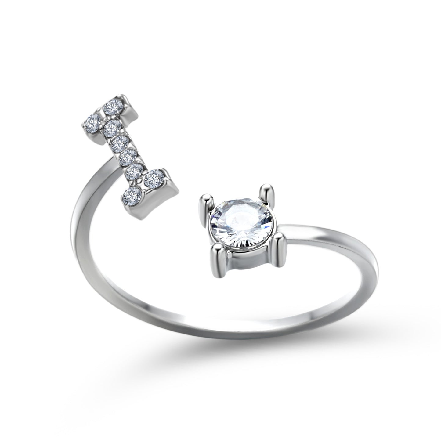 Anillo ajustable con letra inicial - plata