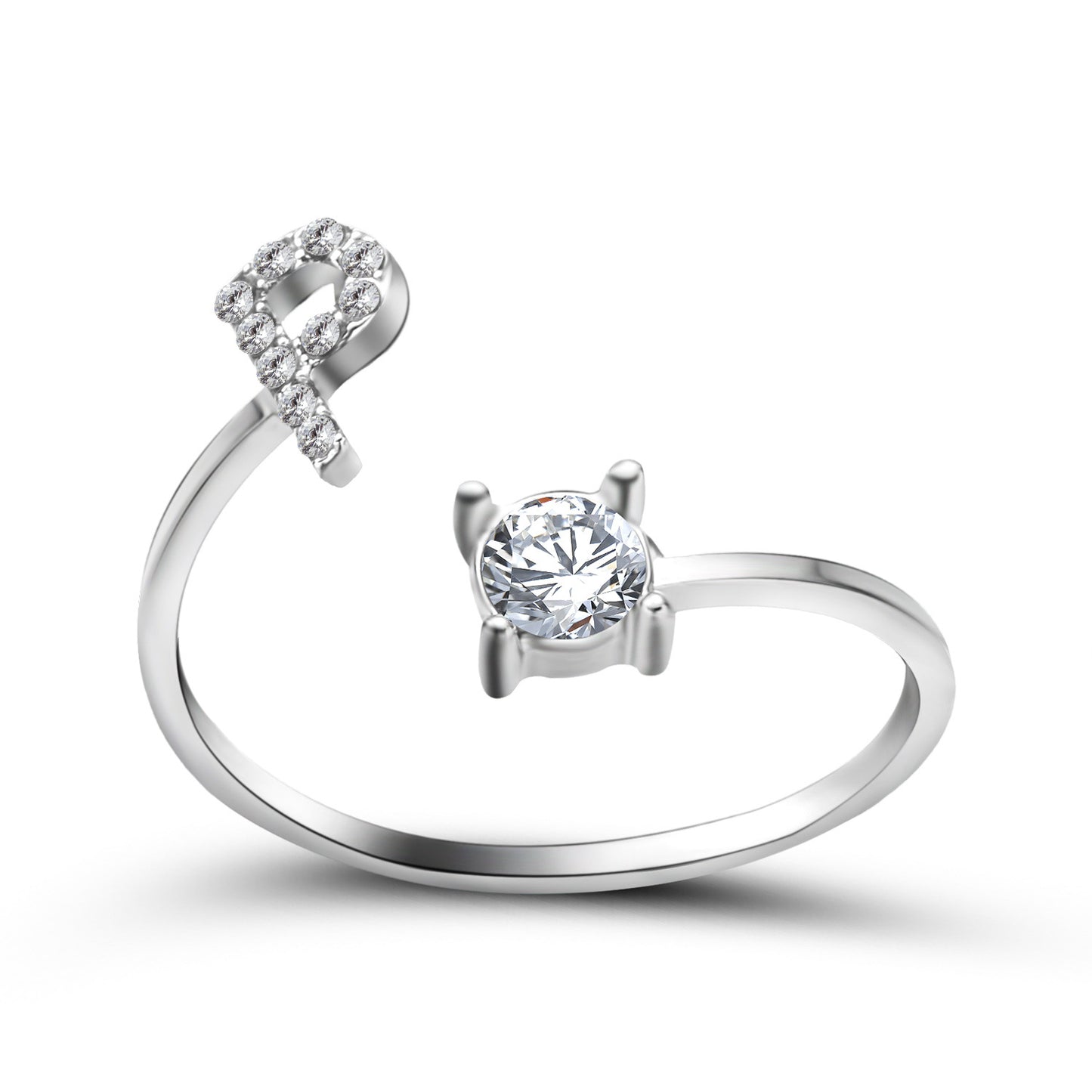 Anillo ajustable con letra inicial - plata