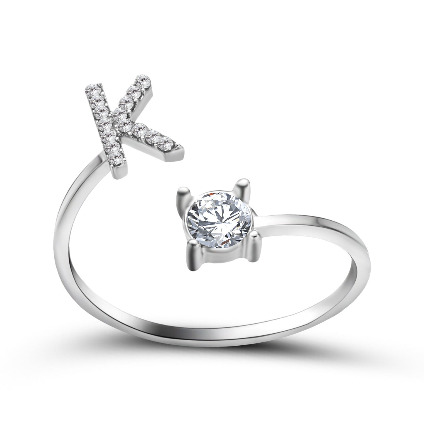 Anillo ajustable con letra inicial - plata