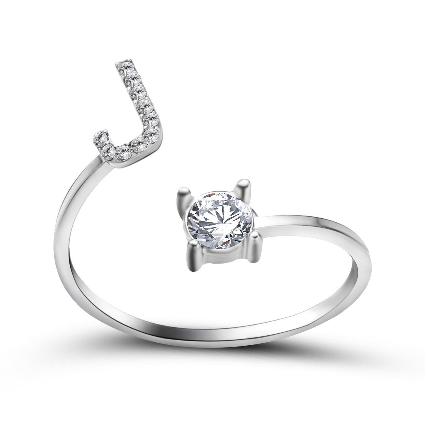 Anillo ajustable con letra inicial - plata
