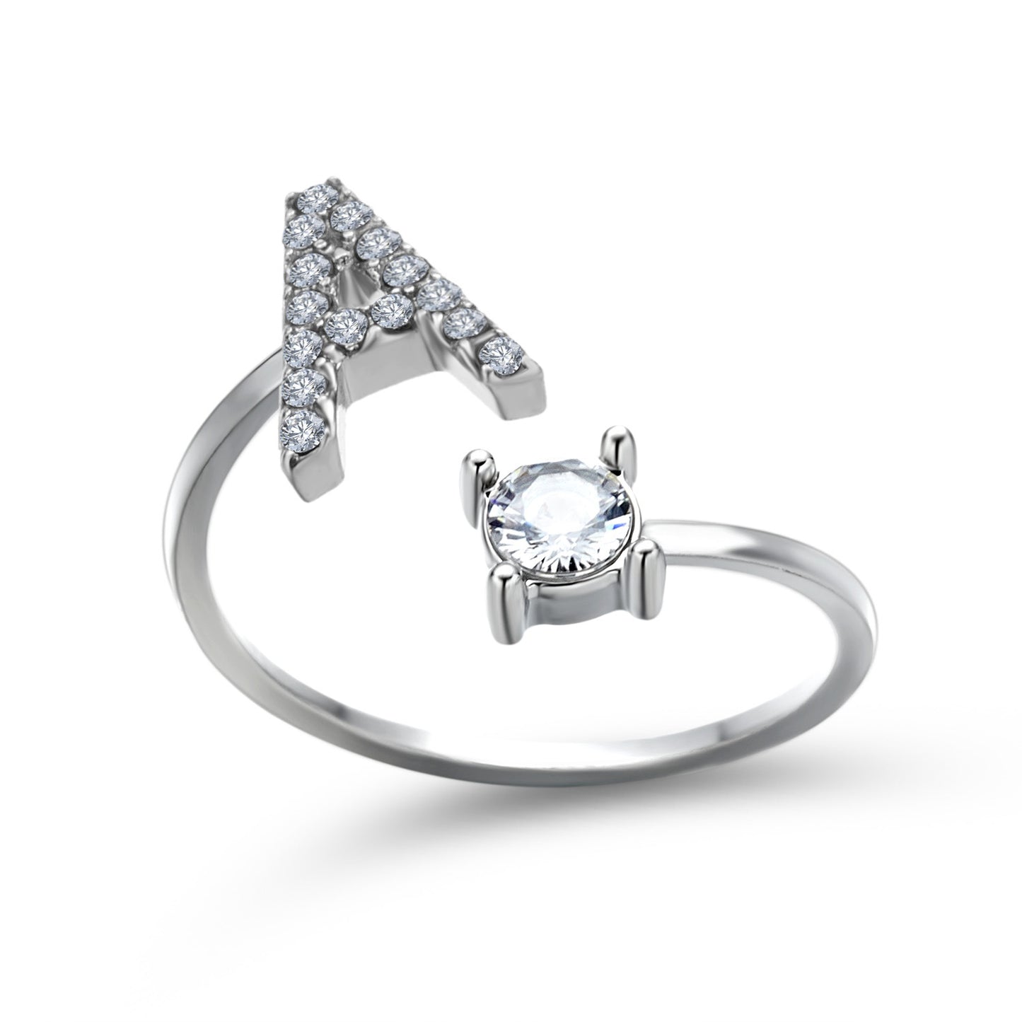 Anillo ajustable con letra inicial - plata