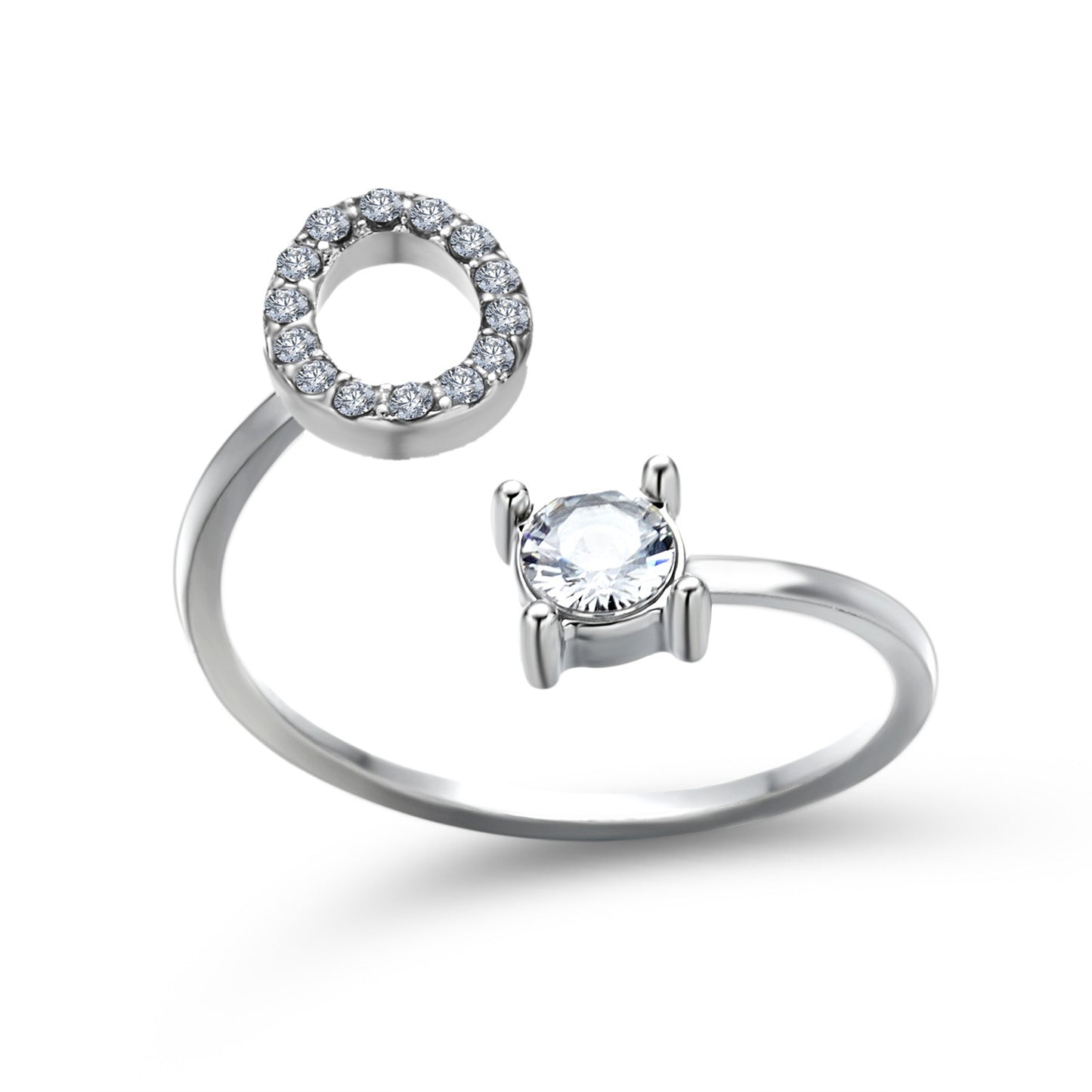 Anillo ajustable con letra inicial - plata