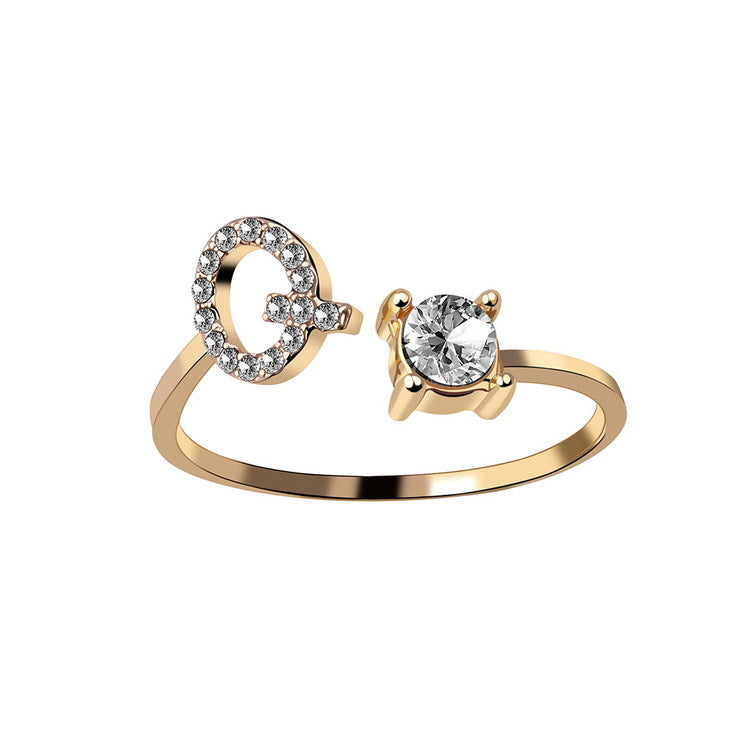 Anillo ajustable con letra inicial - oro