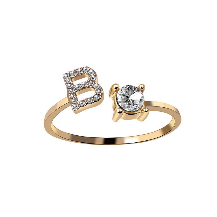 Anillo ajustable con letra inicial - oro