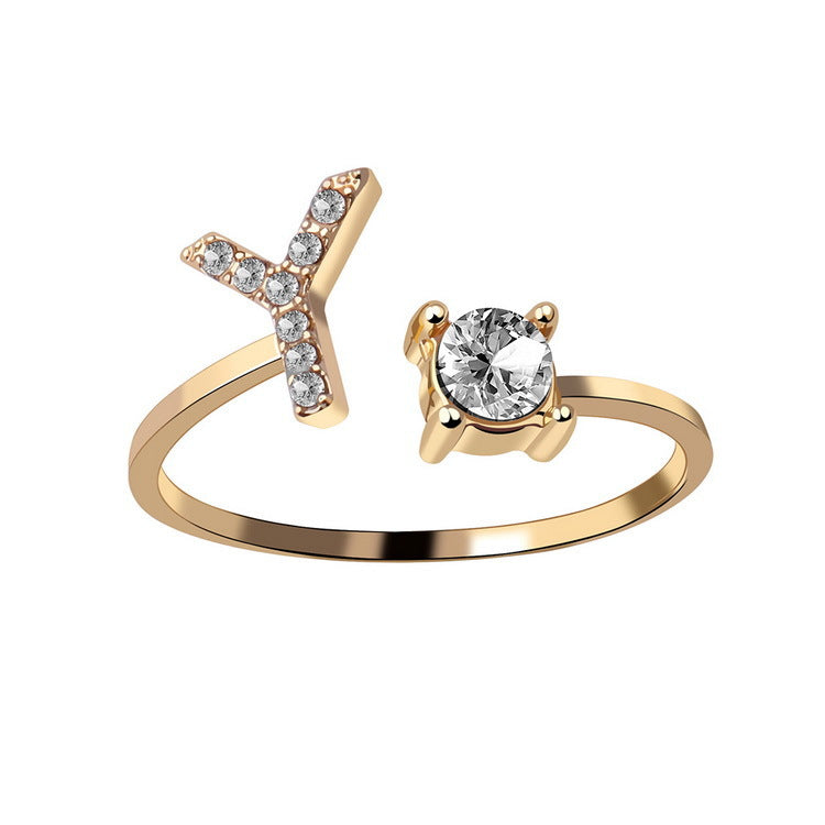 Anillo ajustable con letra inicial - oro
