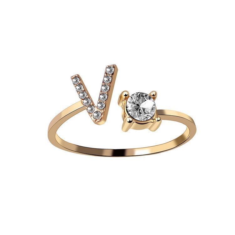Anillo ajustable con letra inicial - oro