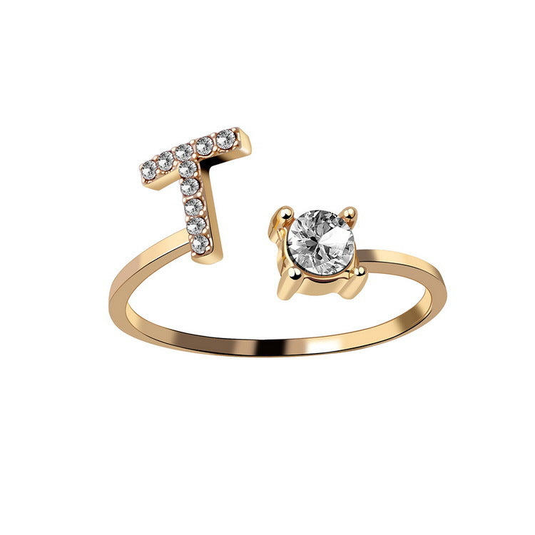 Anillo ajustable con letra inicial - oro