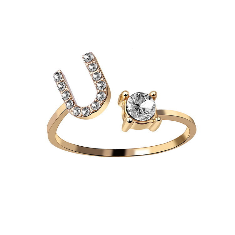 Anillo ajustable con letra inicial - oro