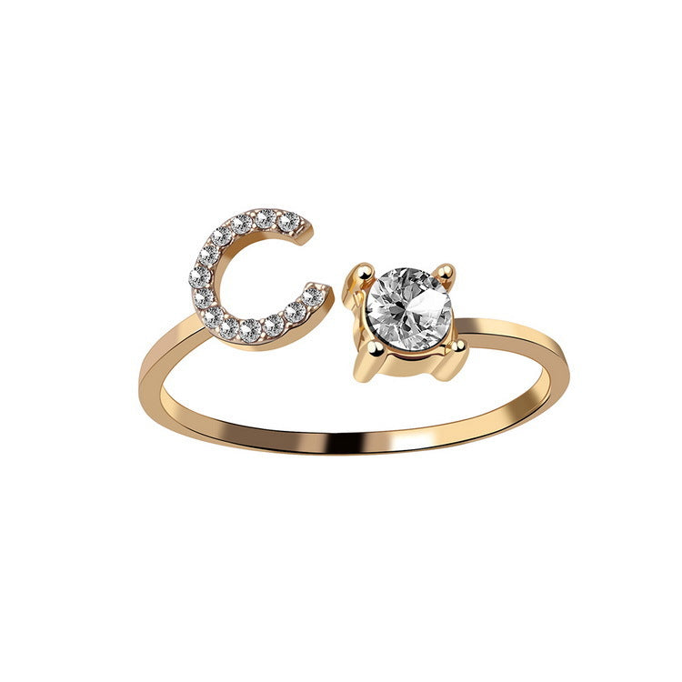 Anillo ajustable con letra inicial - oro