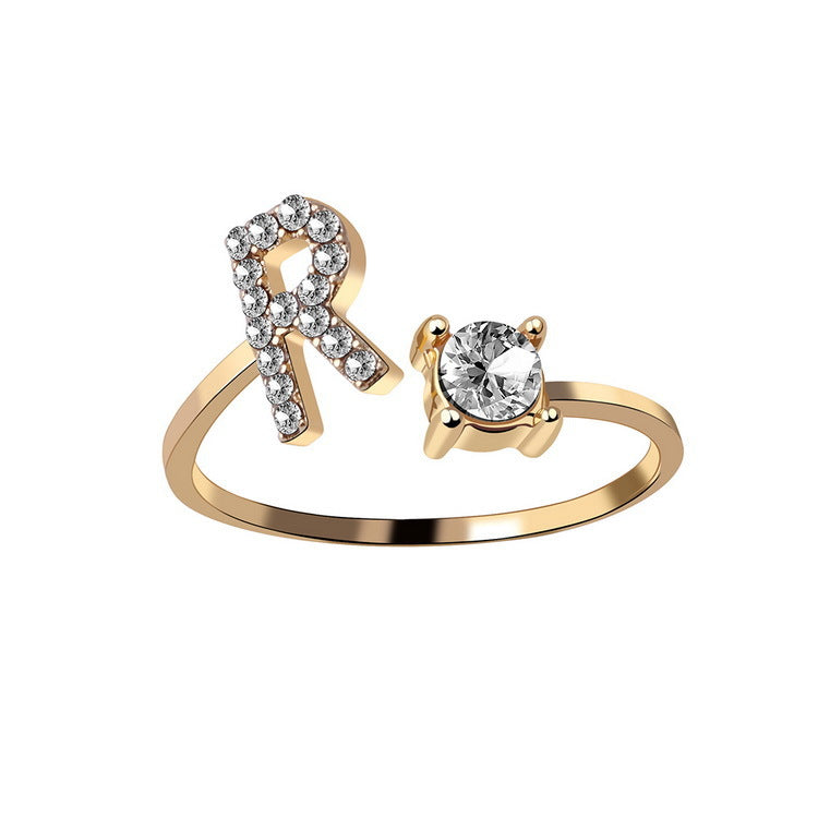 Anillo ajustable con letra inicial - oro