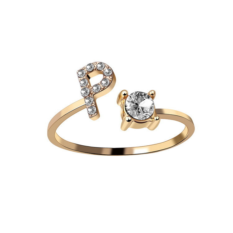 Anillo ajustable con letra inicial - oro