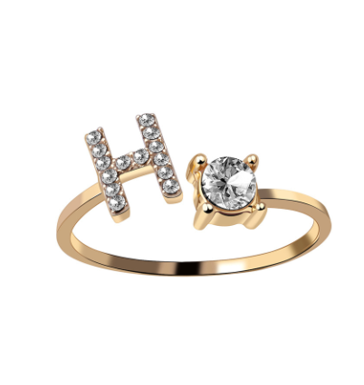 Anillo ajustable con letra inicial - oro
