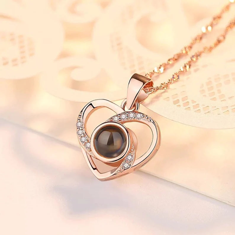 Personalized Multi-Diamond Heart Photo Projector Necklace