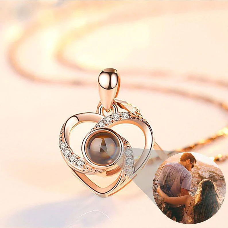 Personalized Multi-Diamond Heart Photo Projector Necklace