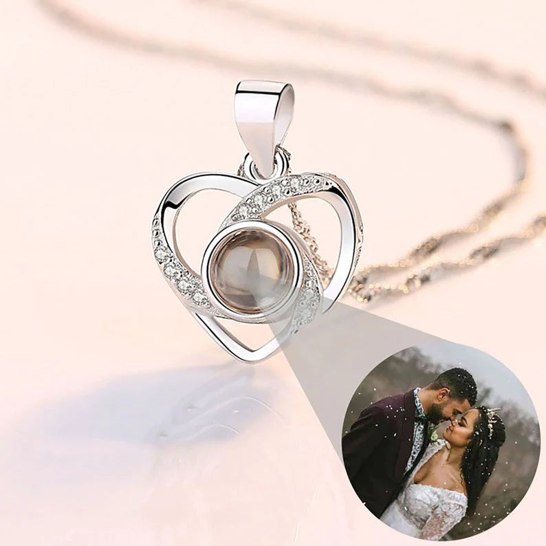 Personalized Multi-Diamond Heart Photo Projector Necklace