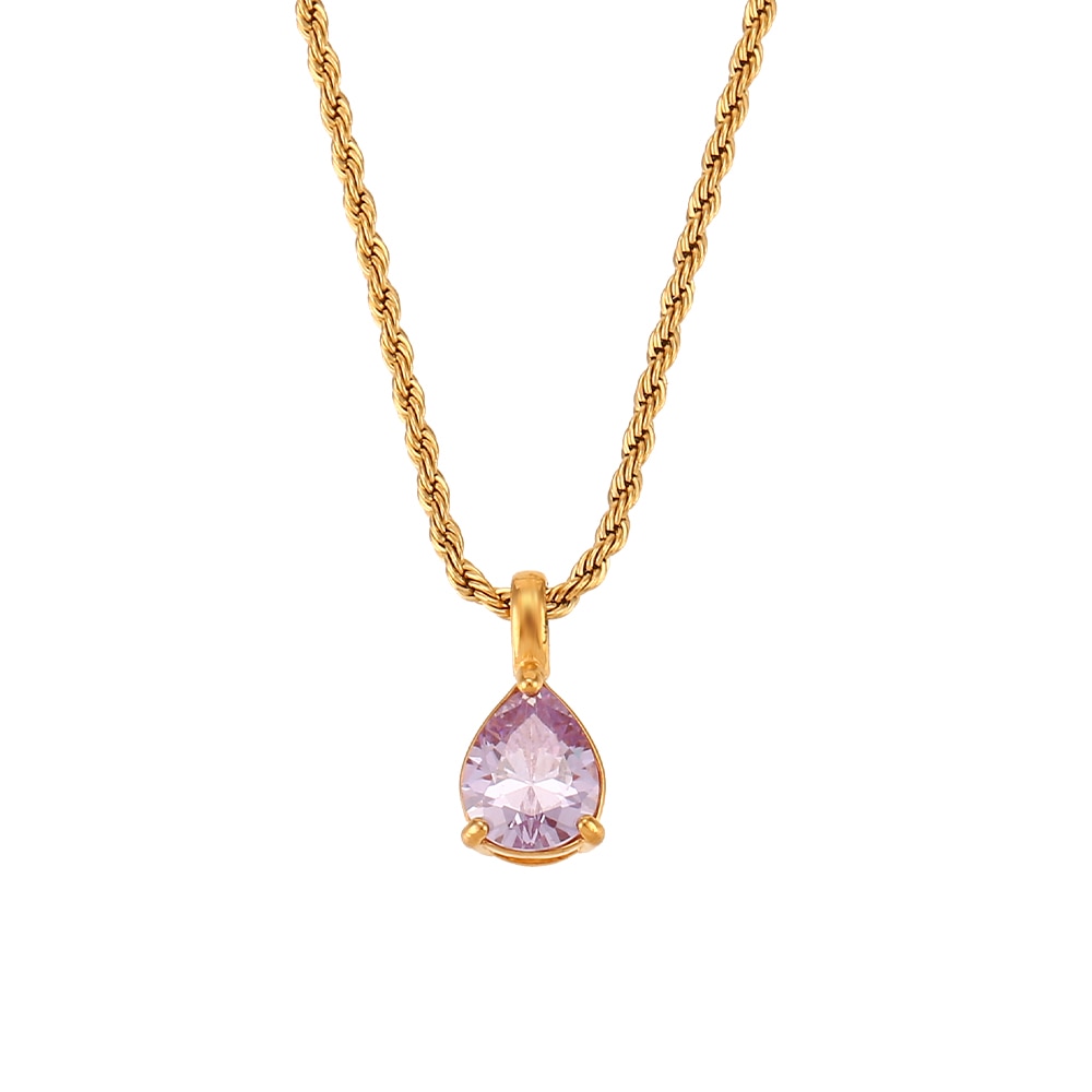 Waterdrop Birthstone Rope Chain Necklace