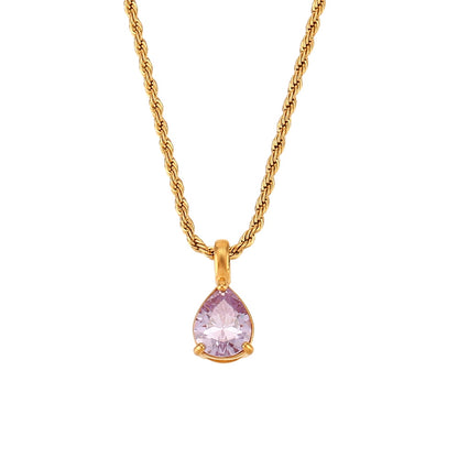 Waterdrop Birthstone Rope Chain Necklace