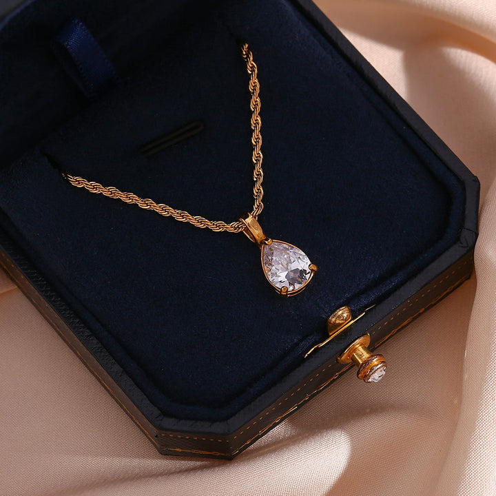 Waterdrop Birthstone Rope Chain Necklace