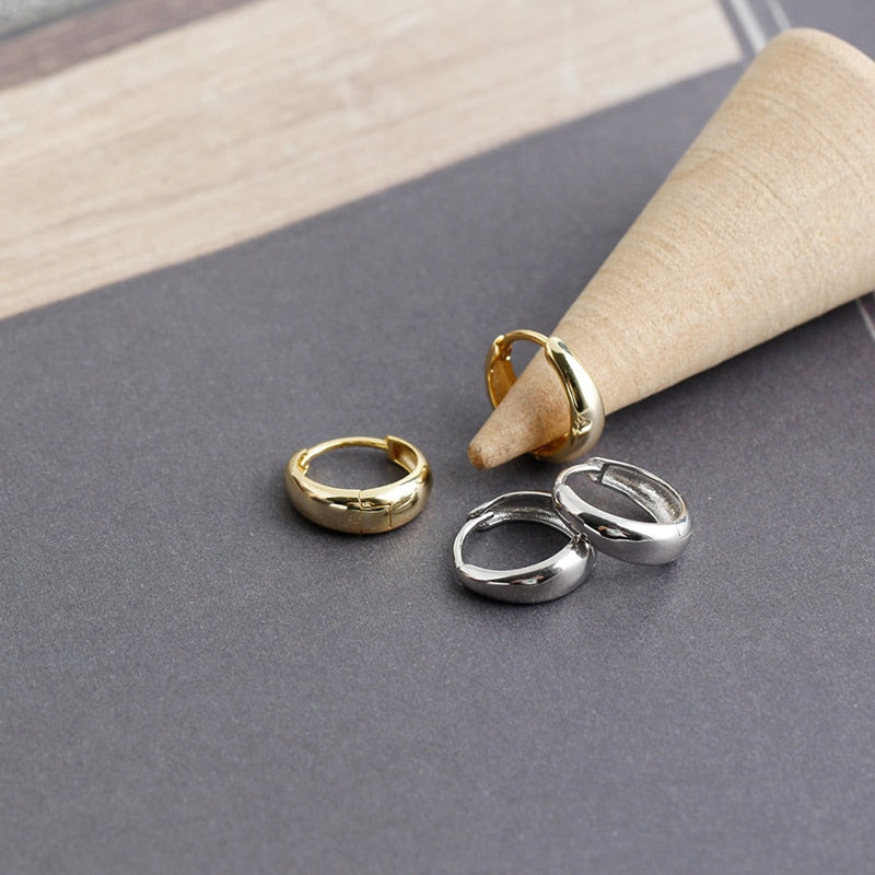 Small Wide Hoop Earring -  925 Sterling Silver