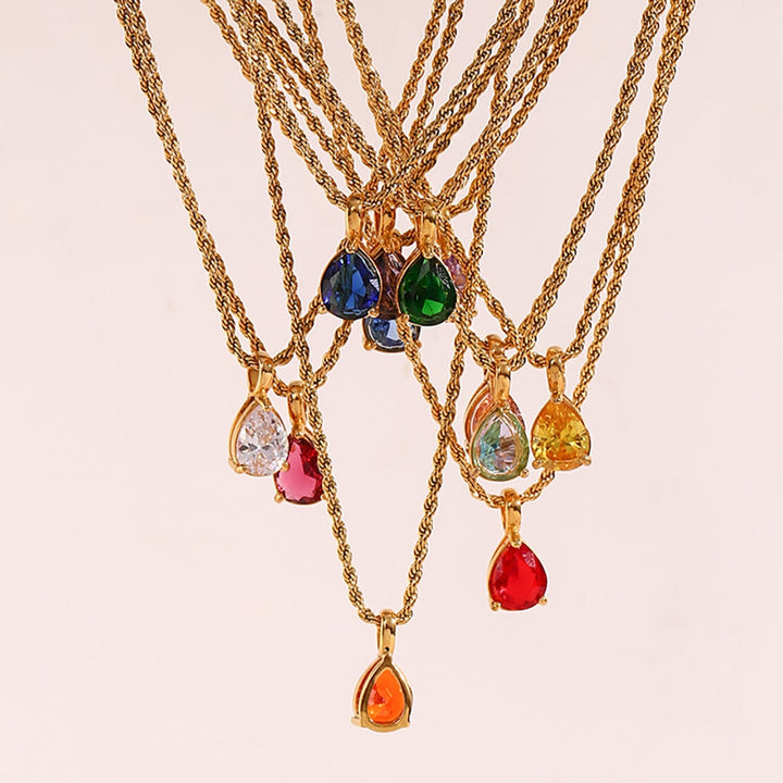 Waterdrop Birthstone Rope Chain Necklace