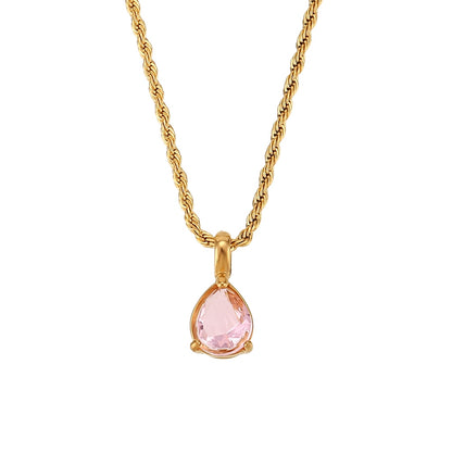 Waterdrop Birthstone Rope Chain Necklace