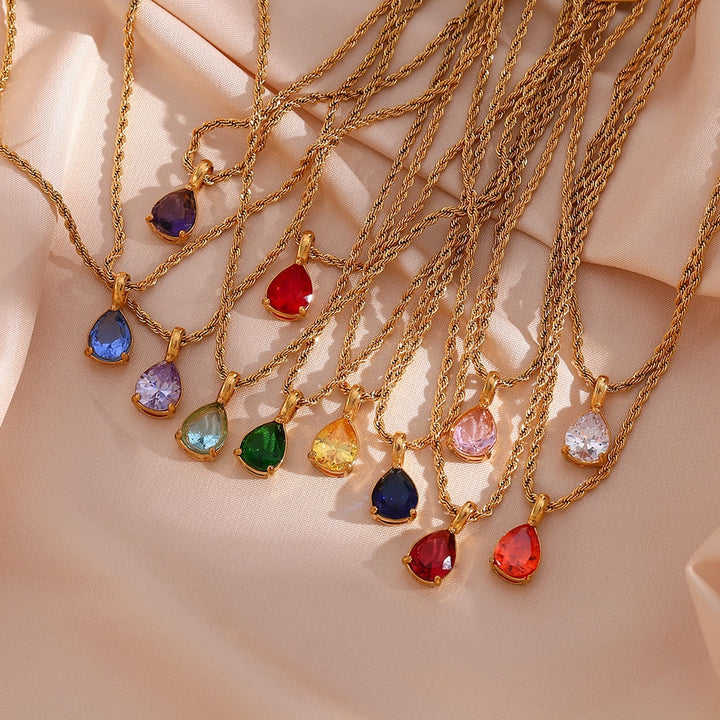 Waterdrop Birthstone Rope Chain Necklace