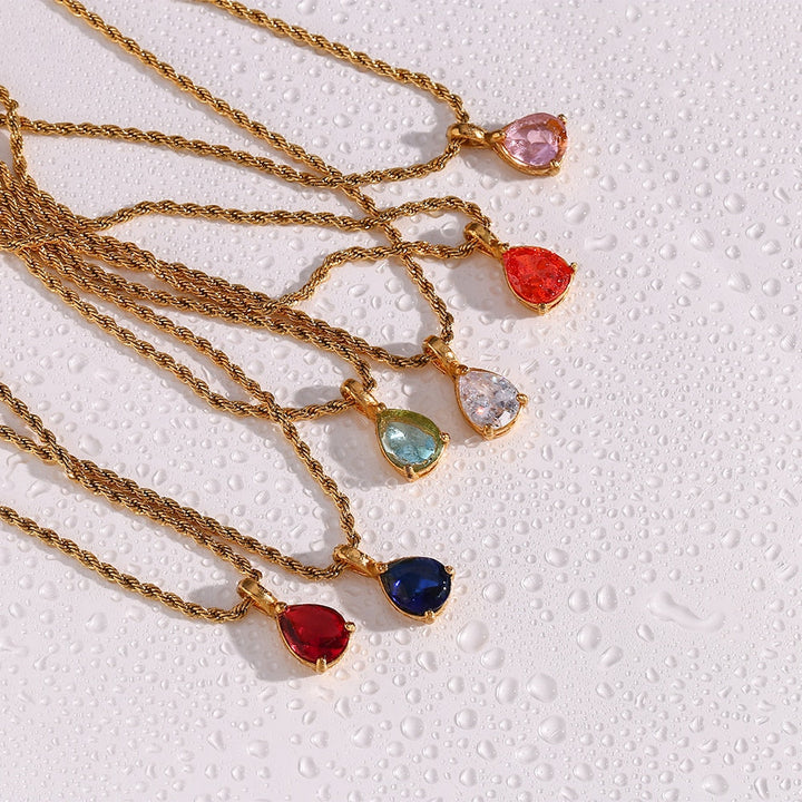 Waterdrop Birthstone Rope Chain Necklace