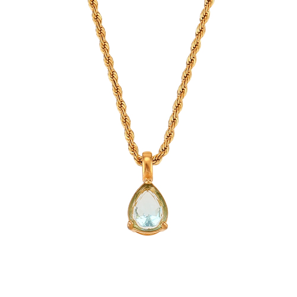 Waterdrop Birthstone Rope Chain Necklace