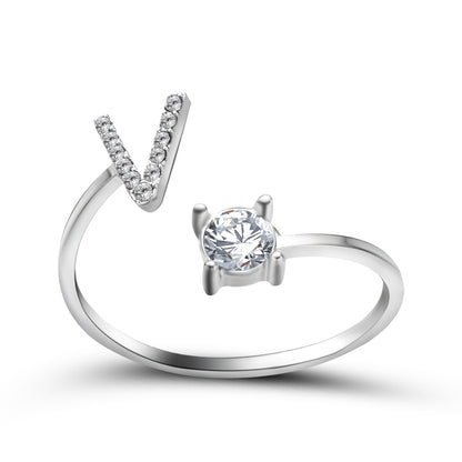 Anillo ajustable con letra inicial - plata