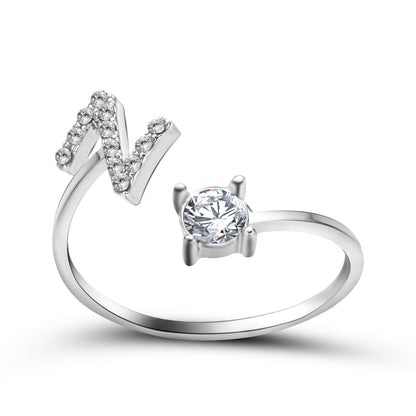 Anillo ajustable con letra inicial - plata