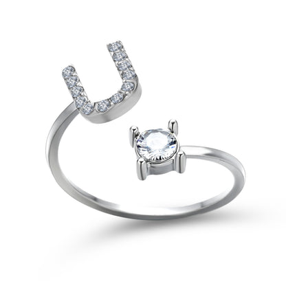 Anillo ajustable con letra inicial - plata