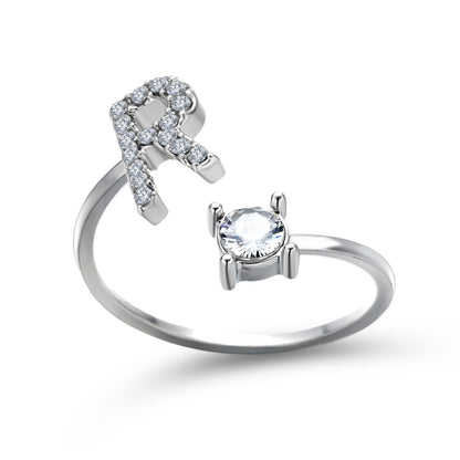 Anillo ajustable con letra inicial - plata